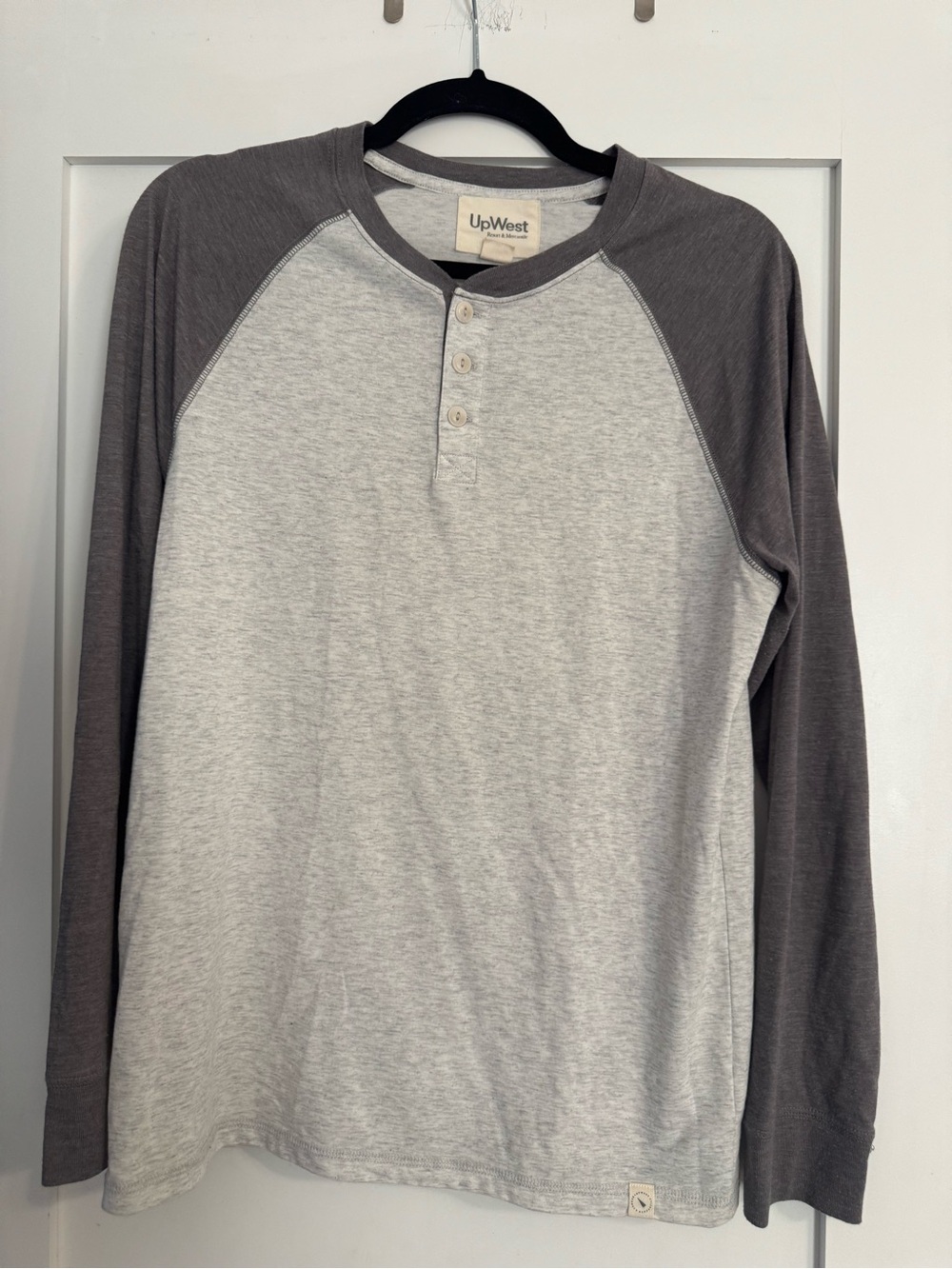 UpWest Two-Tone Gray Raglan Henley Long Sleeve